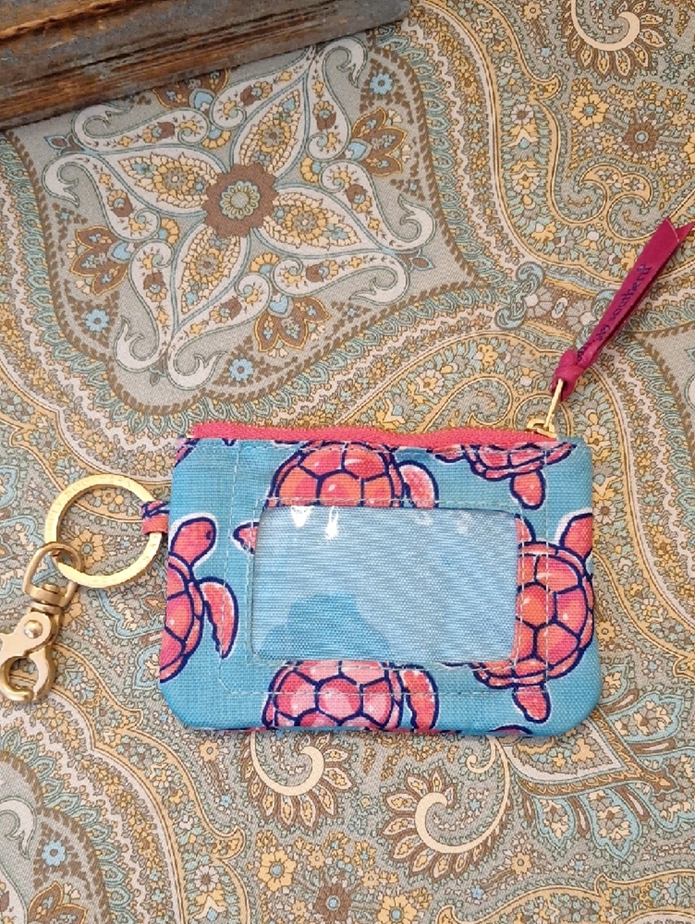 Simply Southern Blue and Pink Sea Turtle Key & Card Pouch. Great Condition - Picture 7 of 8